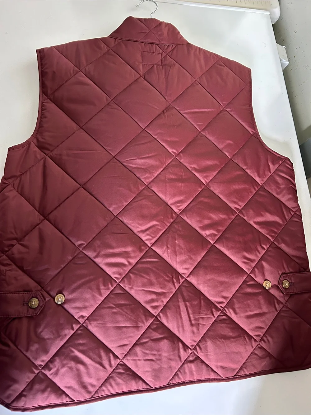 J. Crew Quilted Vest in Wine with Tan Trim